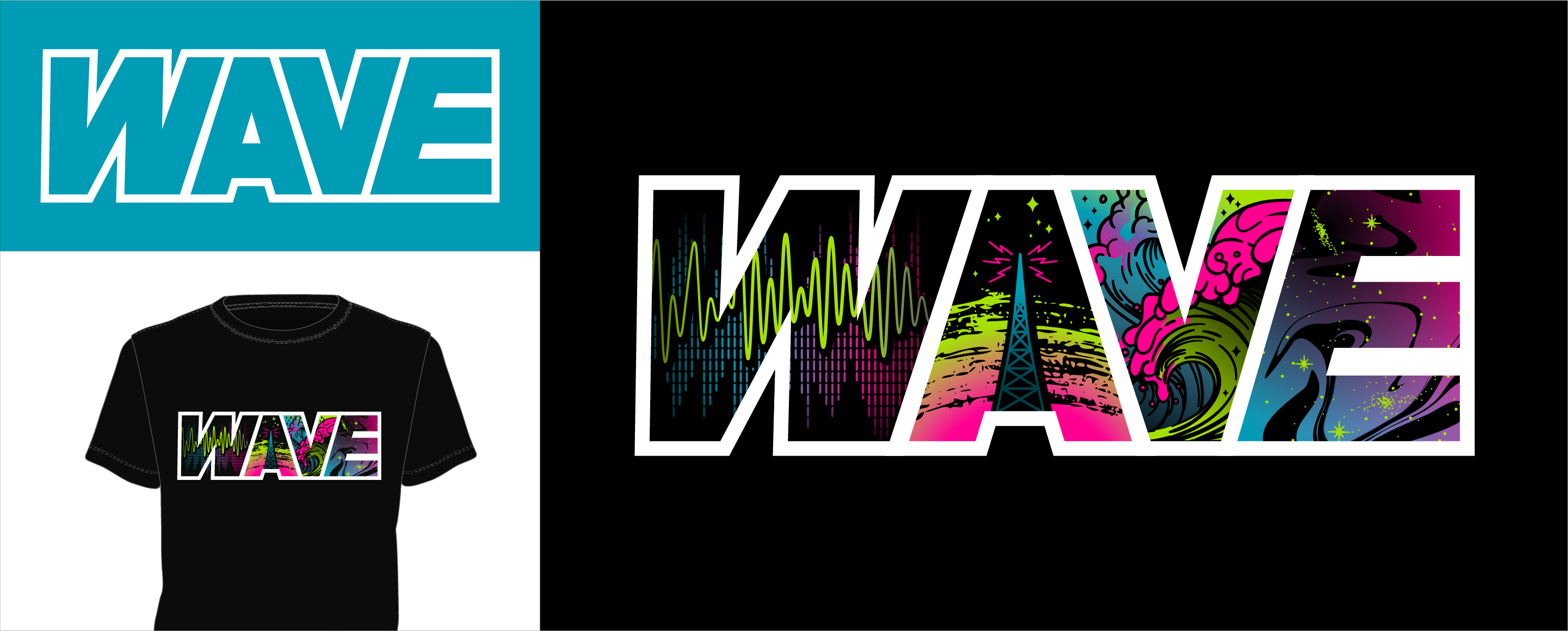 WAVE logo and brand system in use for a shirt design