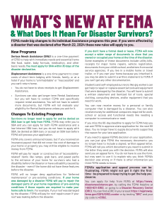 "What's new at FEMA & what does it mean for disaster survivors?" One-pager